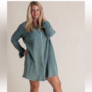 Easel Cotton Gauze Mineral Washed Shirt Dress L